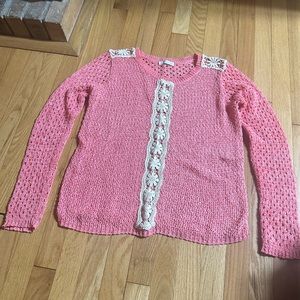 Hinge Coral Pink Floral Knit Sweater Size Medium